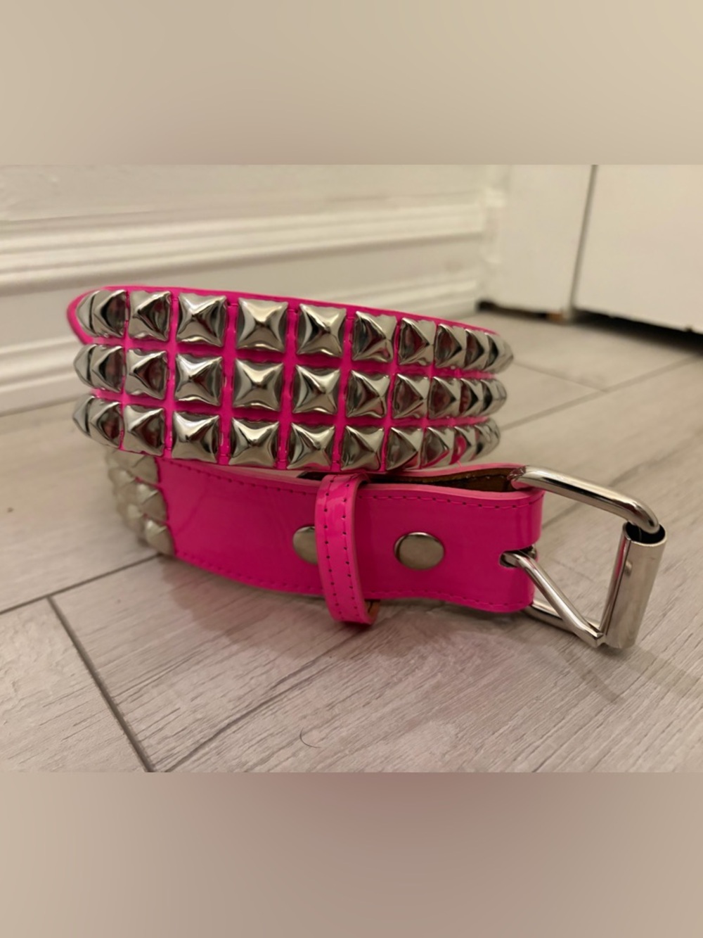 Dolls Kill Hot Pink Pyramid Studded Belt